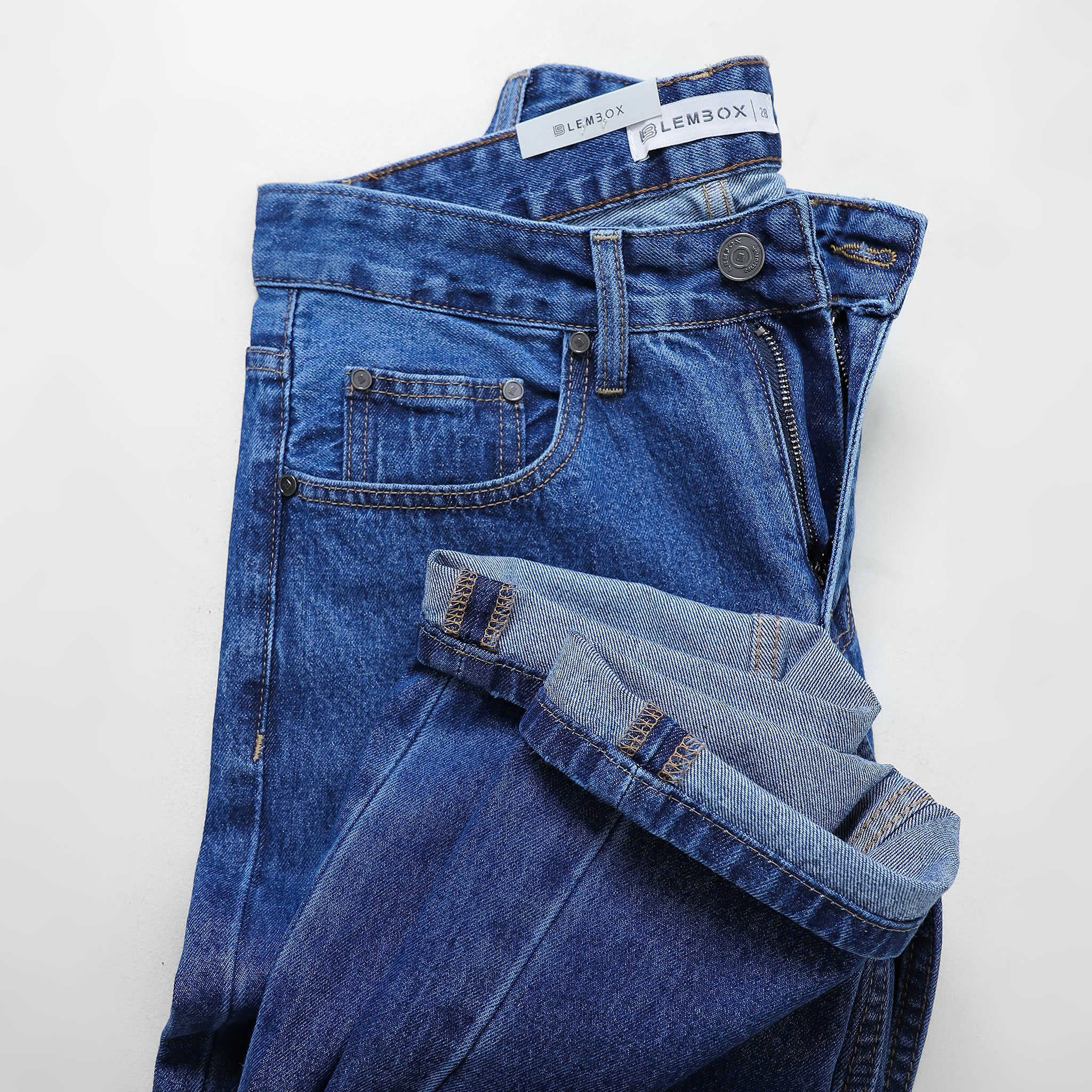 QUẦN JEANS LEMBOX RELAXED-FIT XANH ĐẬM TRƠN