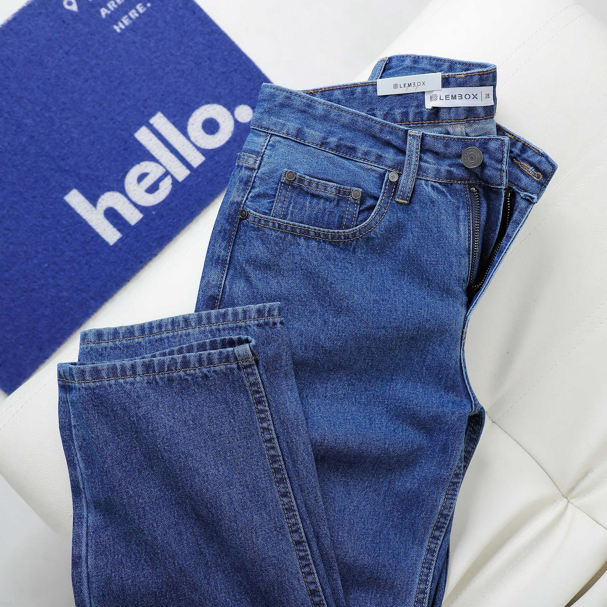 QUẦN JEANS LEMBOX RELAXED-FIT XANH ĐẬM TRƠN