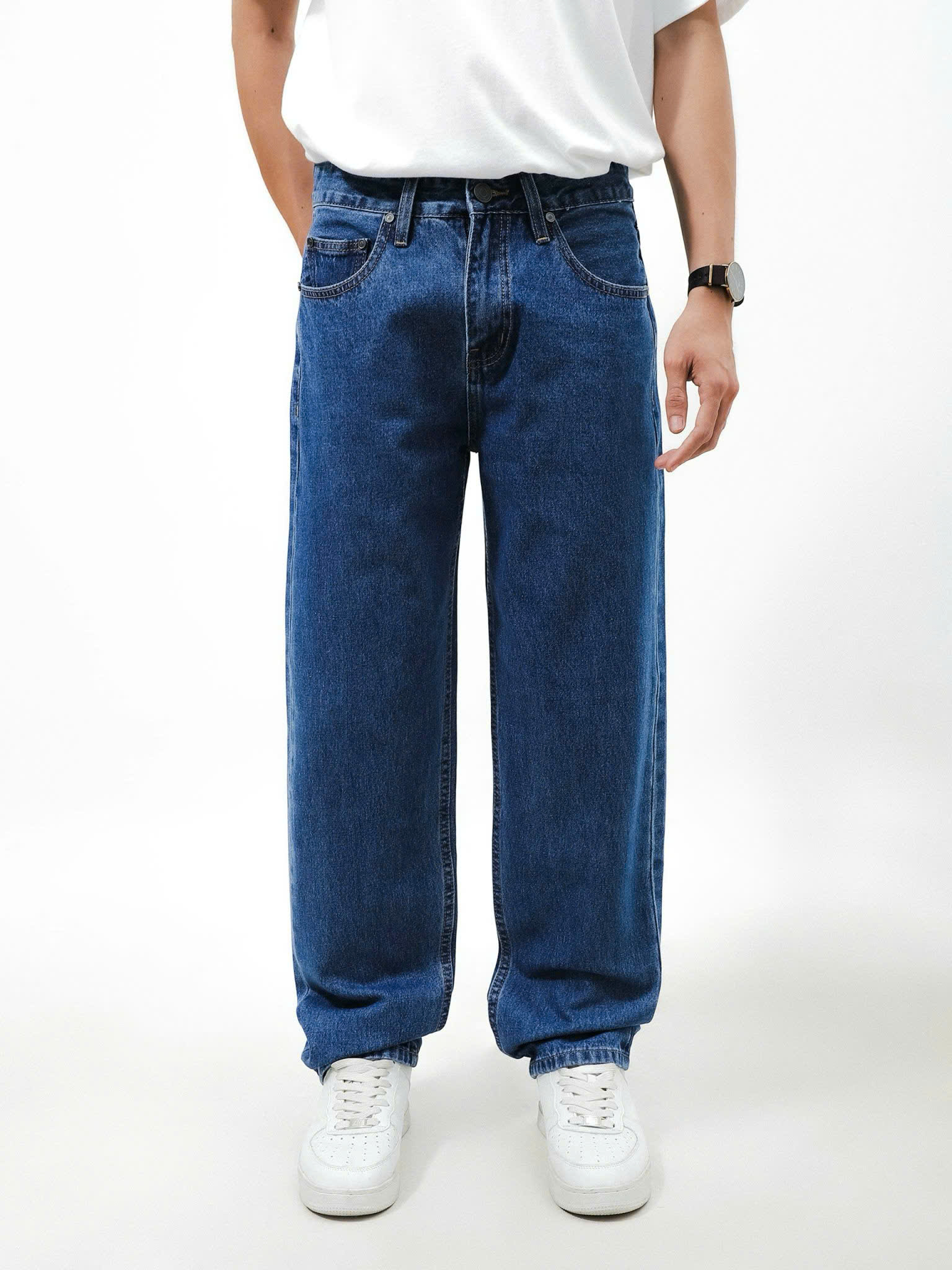 QUẦN JEANS LEMBOX RELAXED-FIT XANH ĐẬM TRƠN