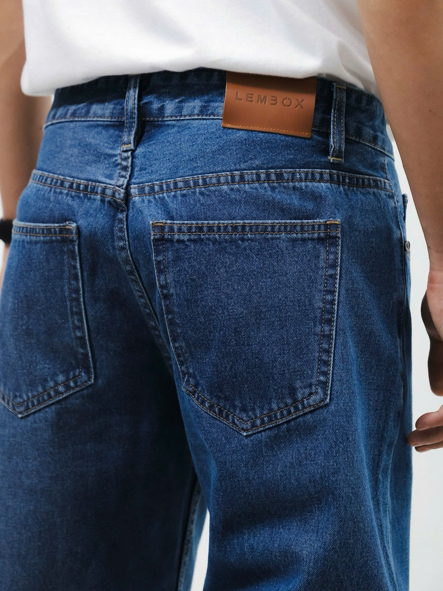 QUẦN JEANS LEMBOX RELAXED-FIT XANH ĐẬM TRƠN