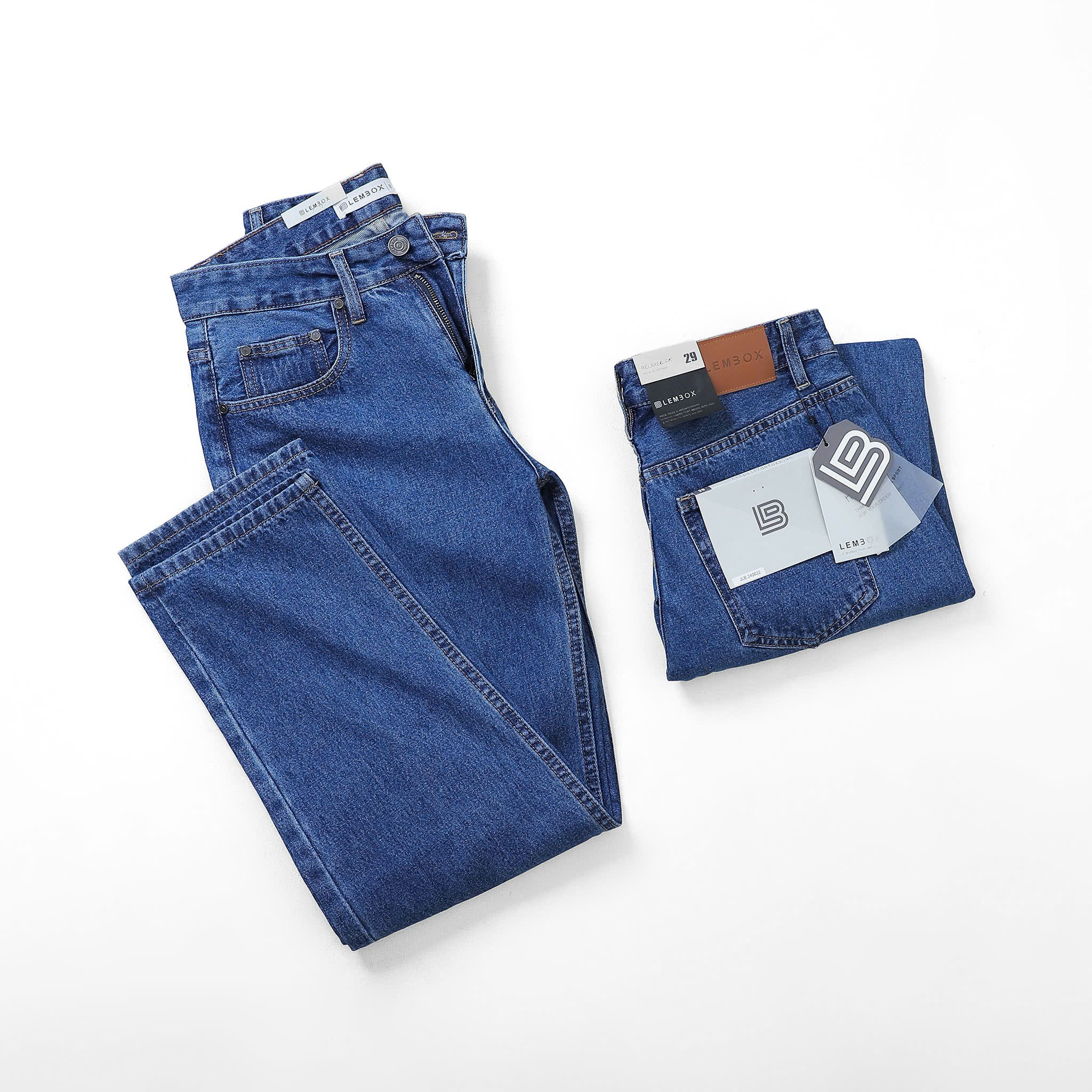 QUẦN JEANS LEMBOX RELAXED-FIT XANH ĐẬM TRƠN