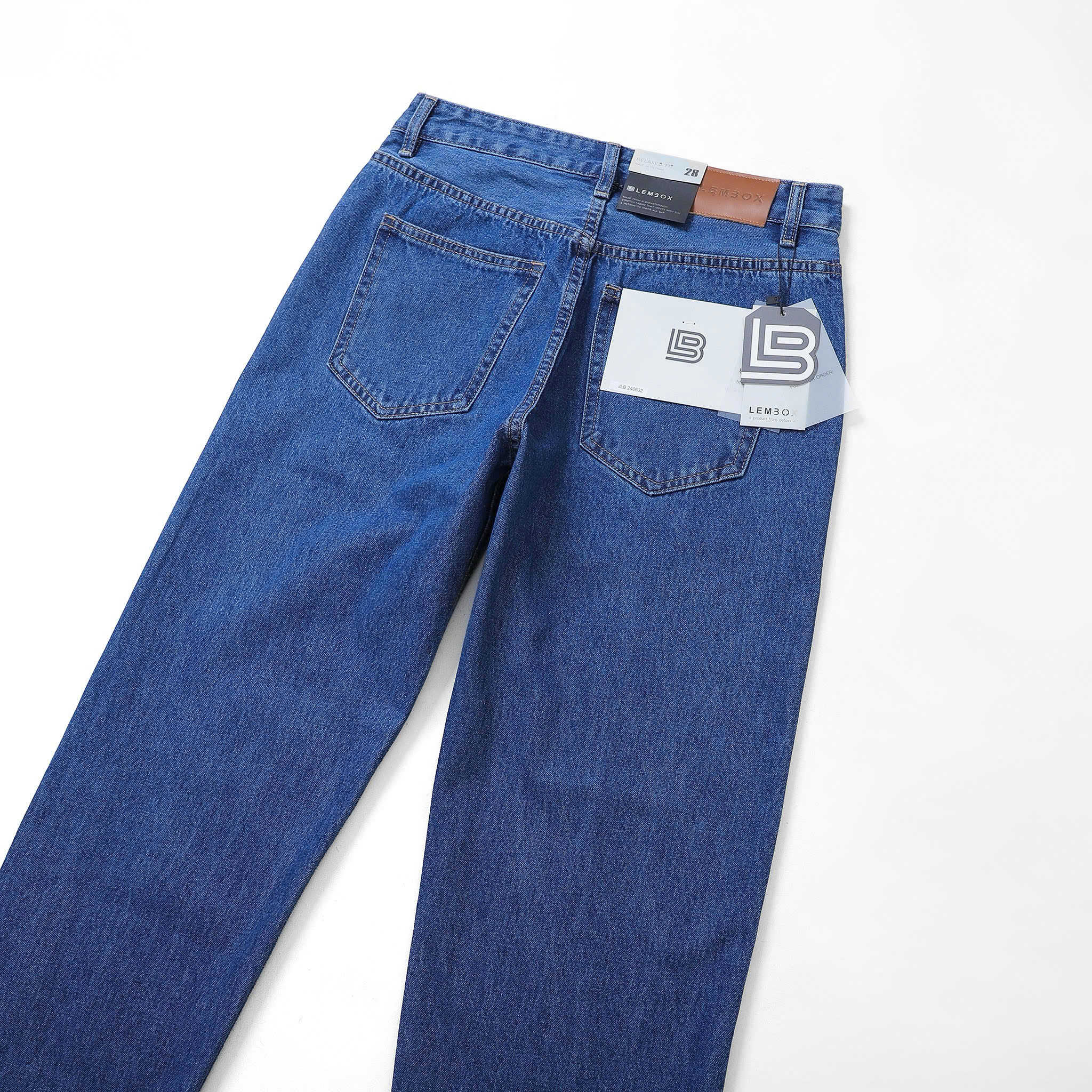 QUẦN JEANS LEMBOX RELAXED-FIT XANH ĐẬM TRƠN