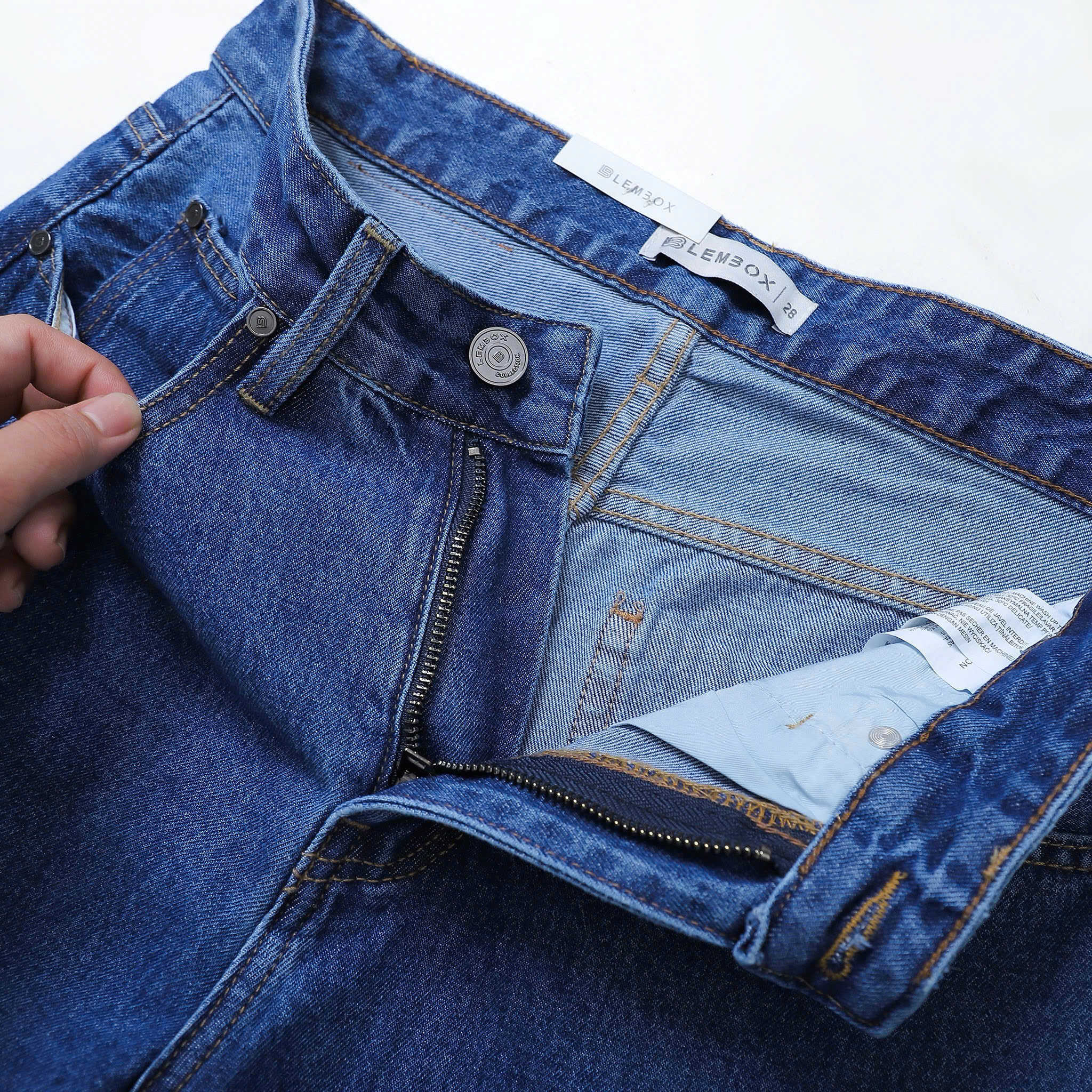 QUẦN JEANS LEMBOX RELAXED-FIT XANH ĐẬM TRƠN