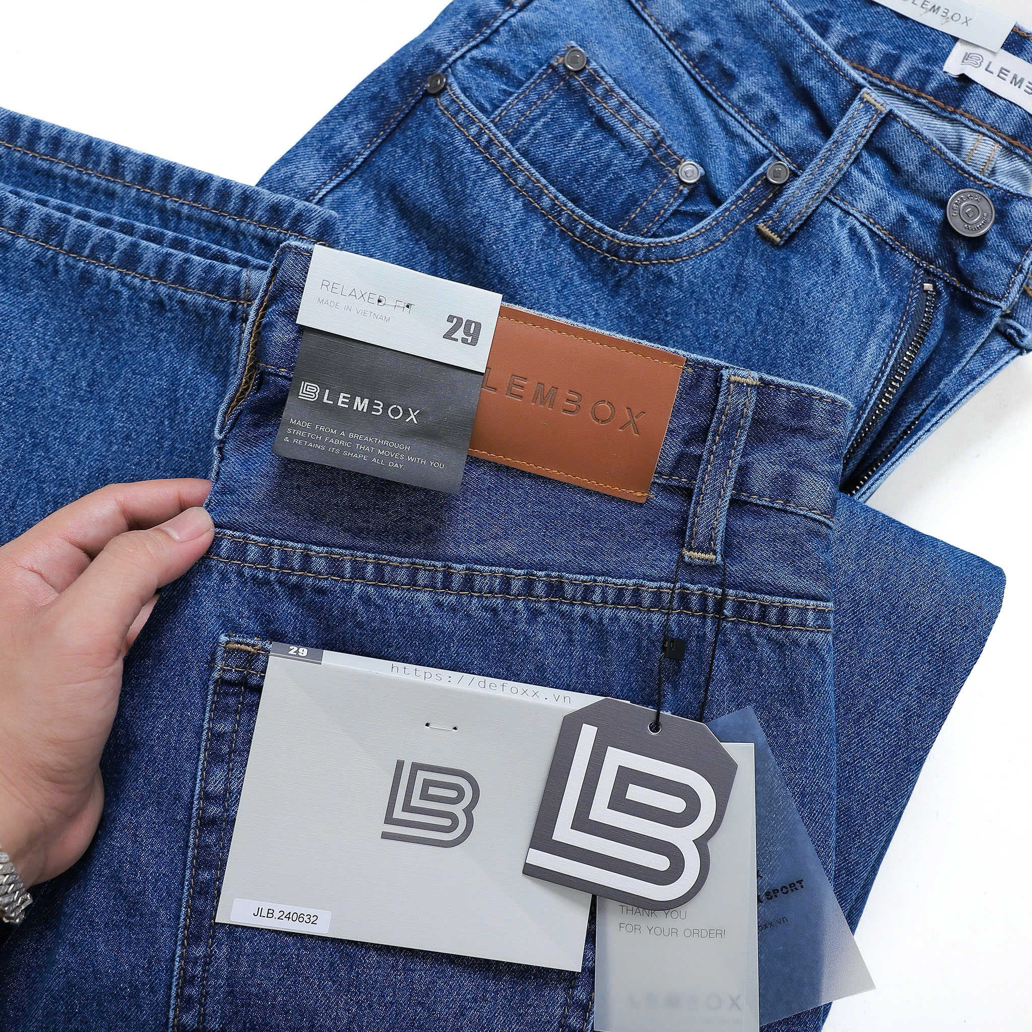 QUẦN JEANS LEMBOX RELAXED-FIT XANH ĐẬM TRƠN