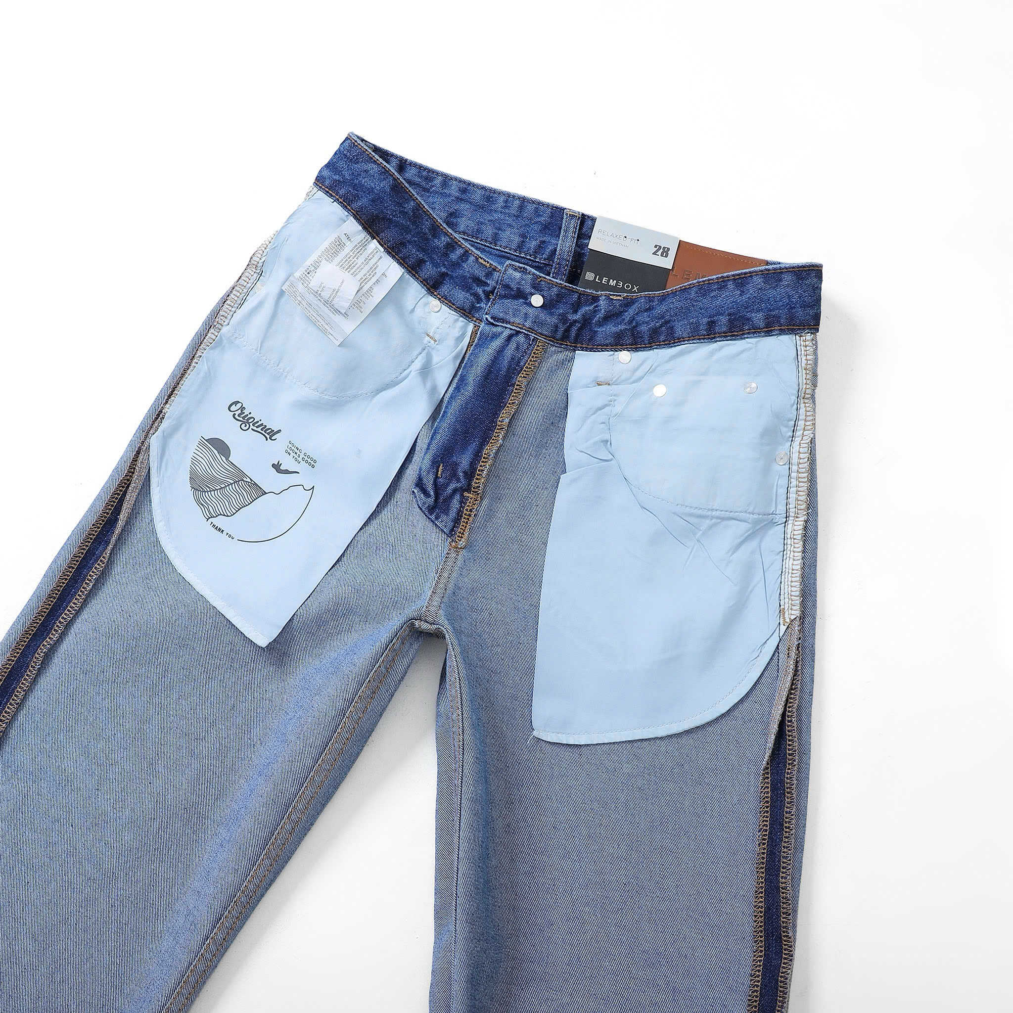 QUẦN JEANS LEMBOX RELAXED-FIT XANH ĐẬM TRƠN