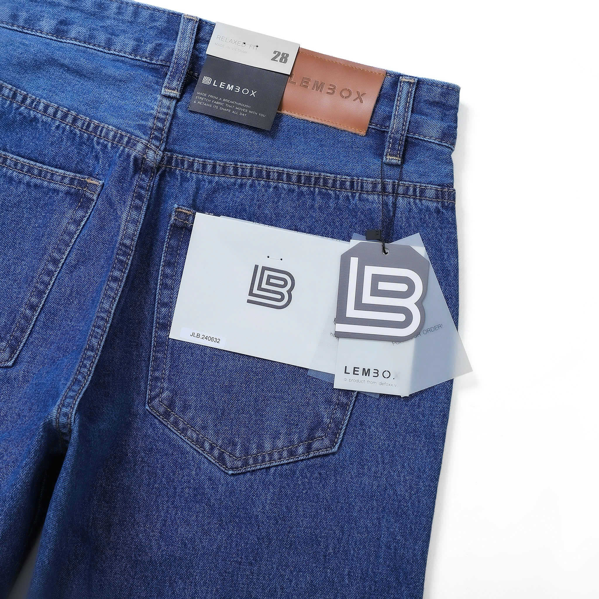 QUẦN JEANS LEMBOX RELAXED-FIT XANH ĐẬM TRƠN