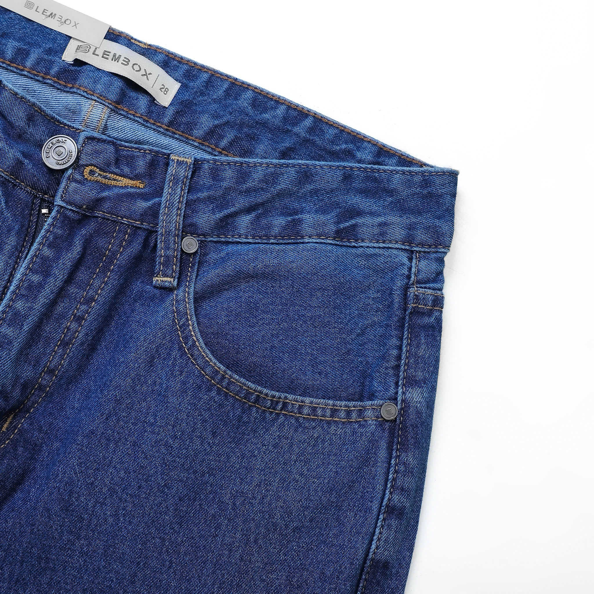 QUẦN JEANS LEMBOX RELAXED-FIT XANH ĐẬM TRƠN