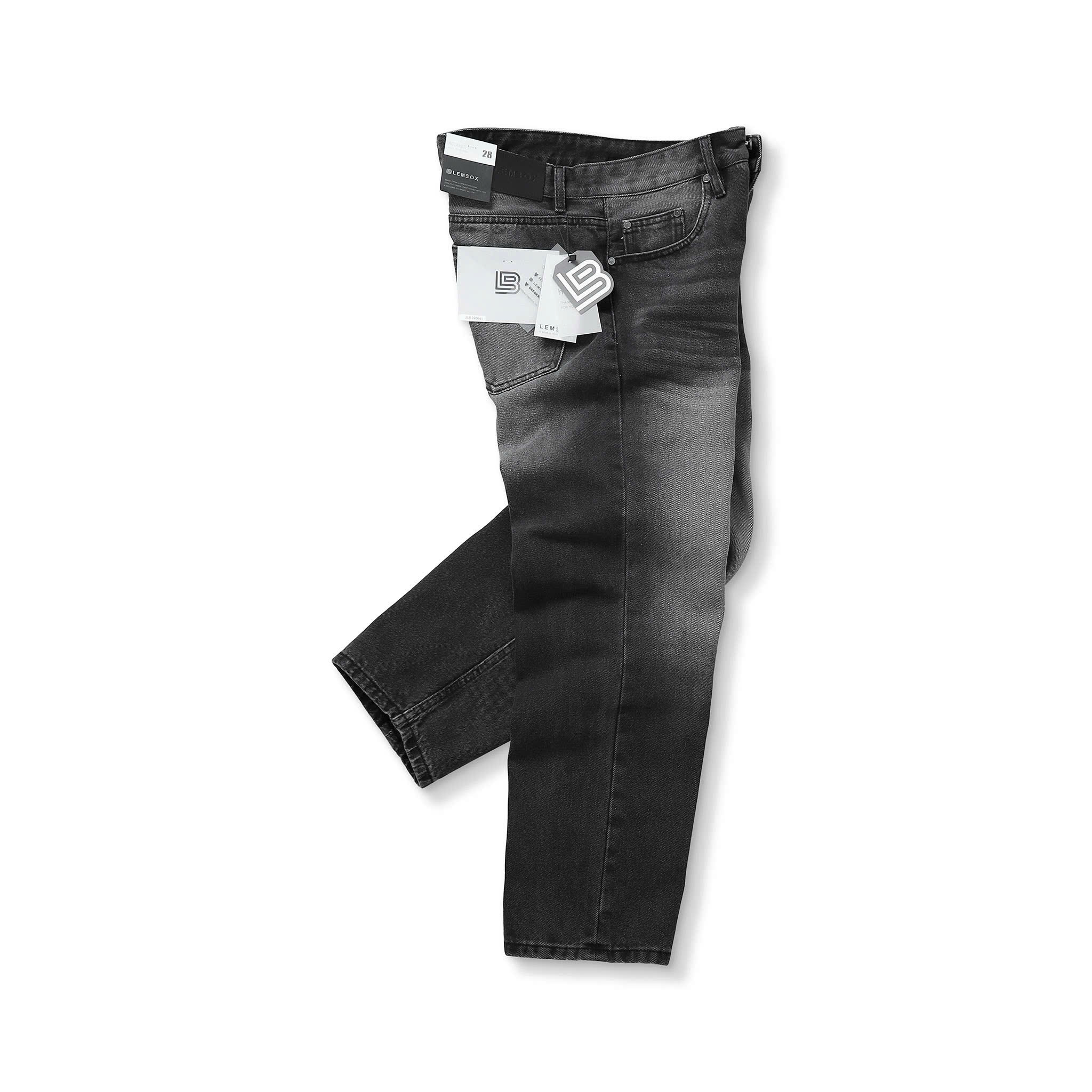 QUẦN JEANS LEMBOX RELAXED-FIT XÁM ĐEN WASH