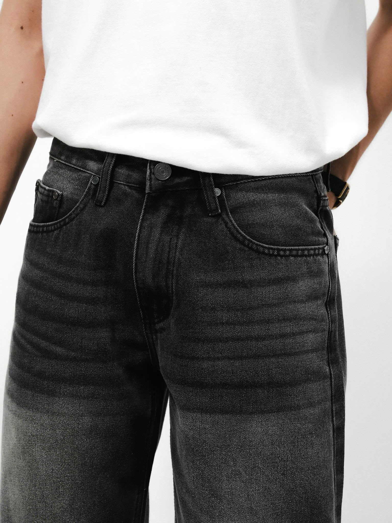 QUẦN JEANS LEMBOX RELAXED-FIT XÁM ĐEN WASH