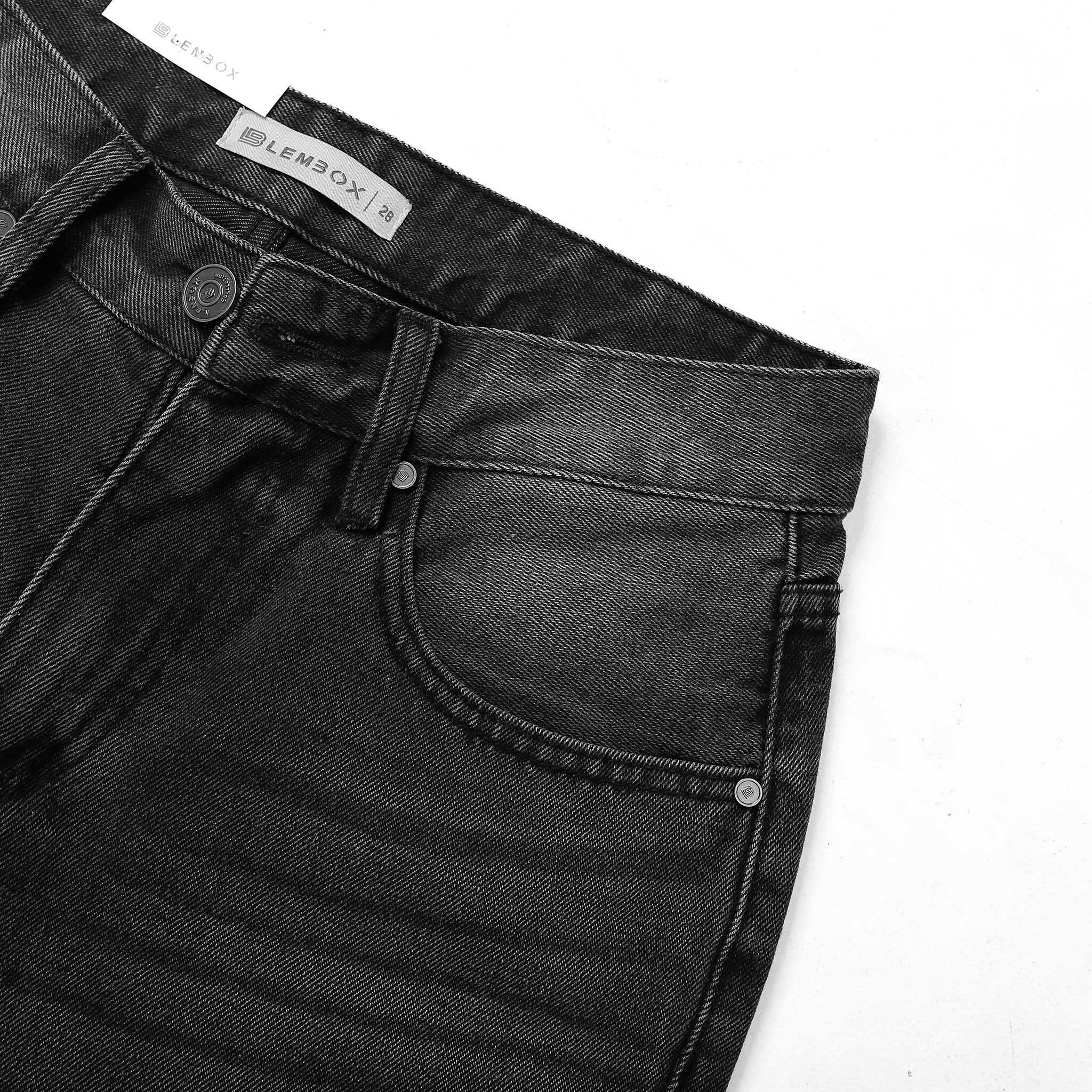 QUẦN JEANS LEMBOX RELAXED-FIT XÁM ĐEN WASH