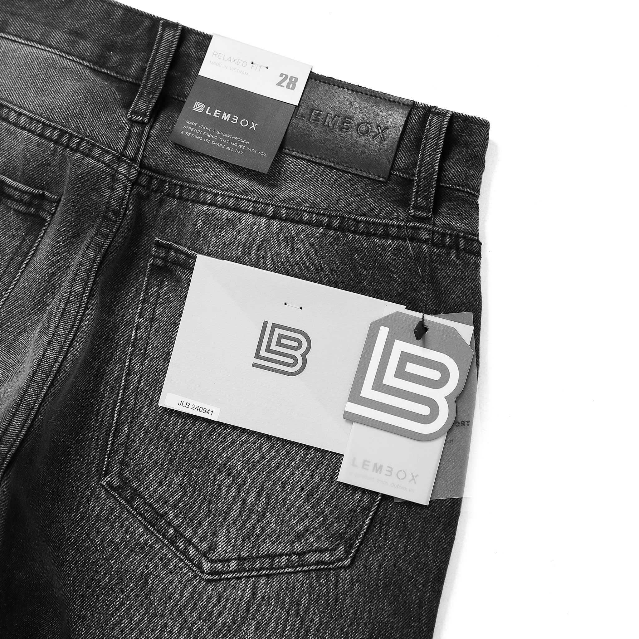 QUẦN JEANS LEMBOX RELAXED-FIT XÁM ĐEN WASH