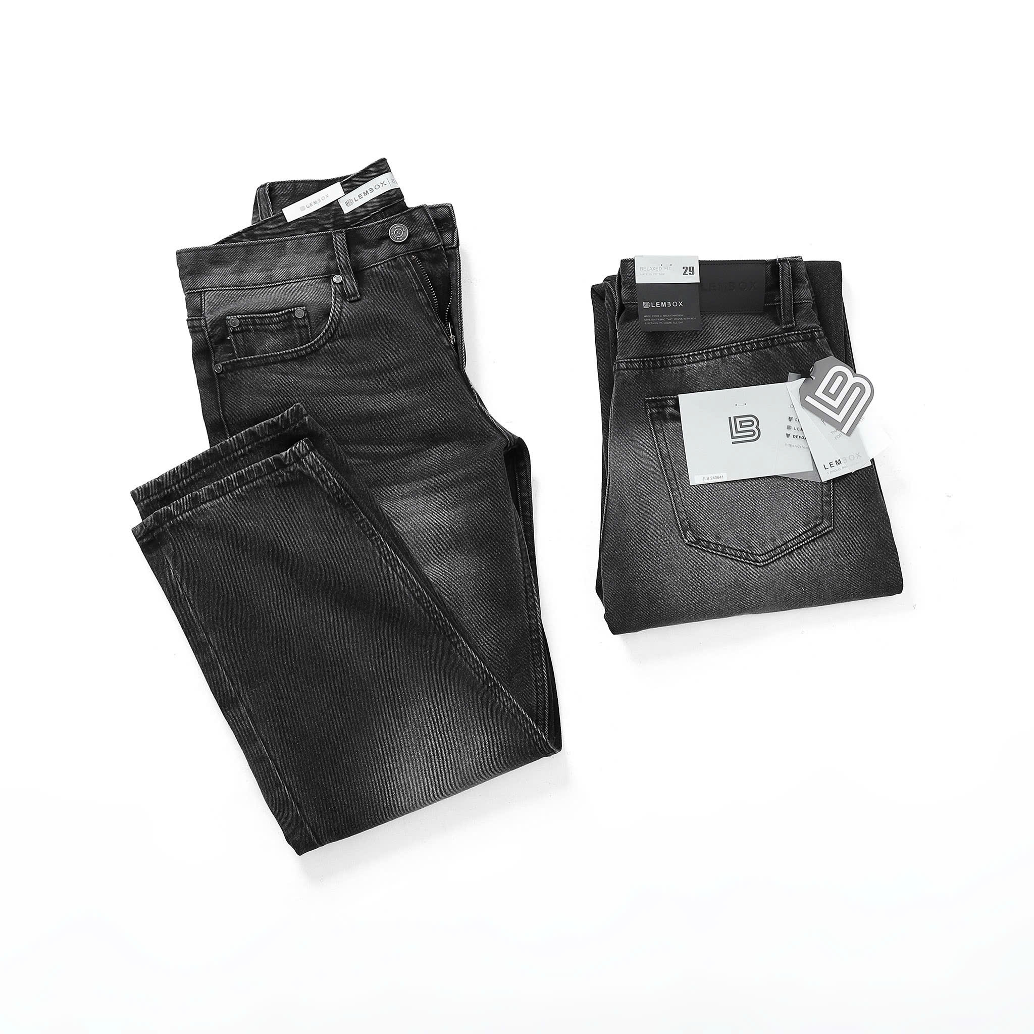 QUẦN JEANS LEMBOX RELAXED-FIT XÁM ĐEN WASH