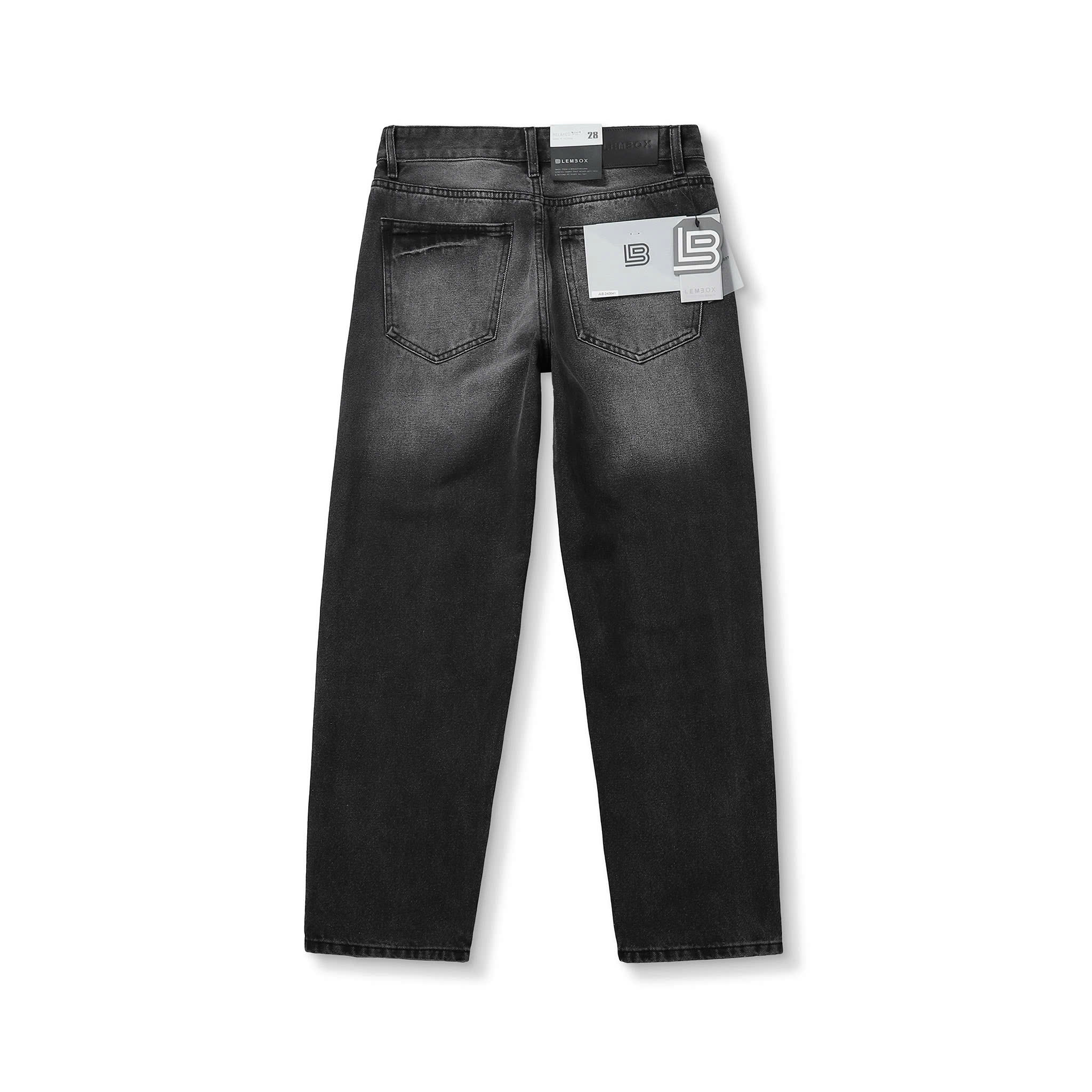 QUẦN JEANS LEMBOX RELAXED-FIT XÁM ĐEN WASH