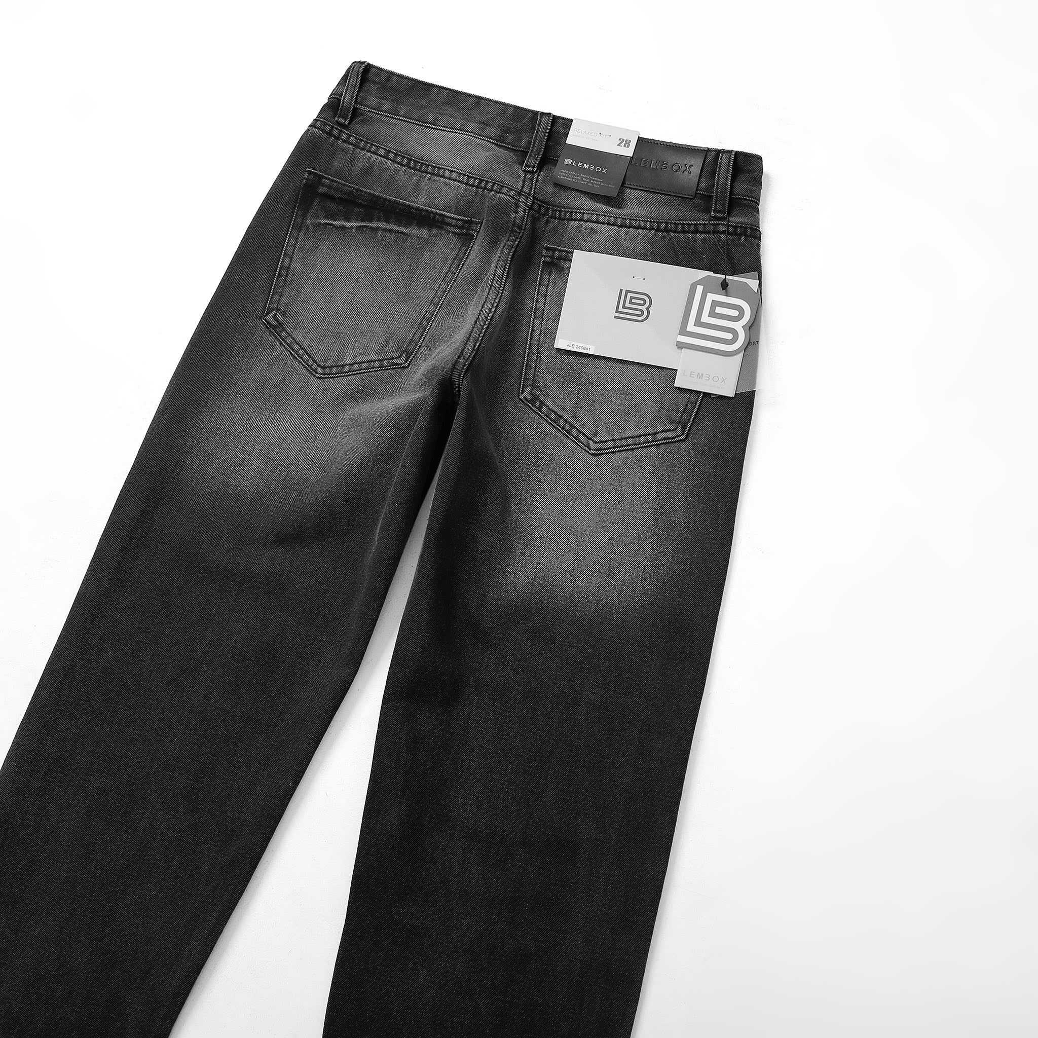 QUẦN JEANS LEMBOX RELAXED-FIT XÁM ĐEN WASH
