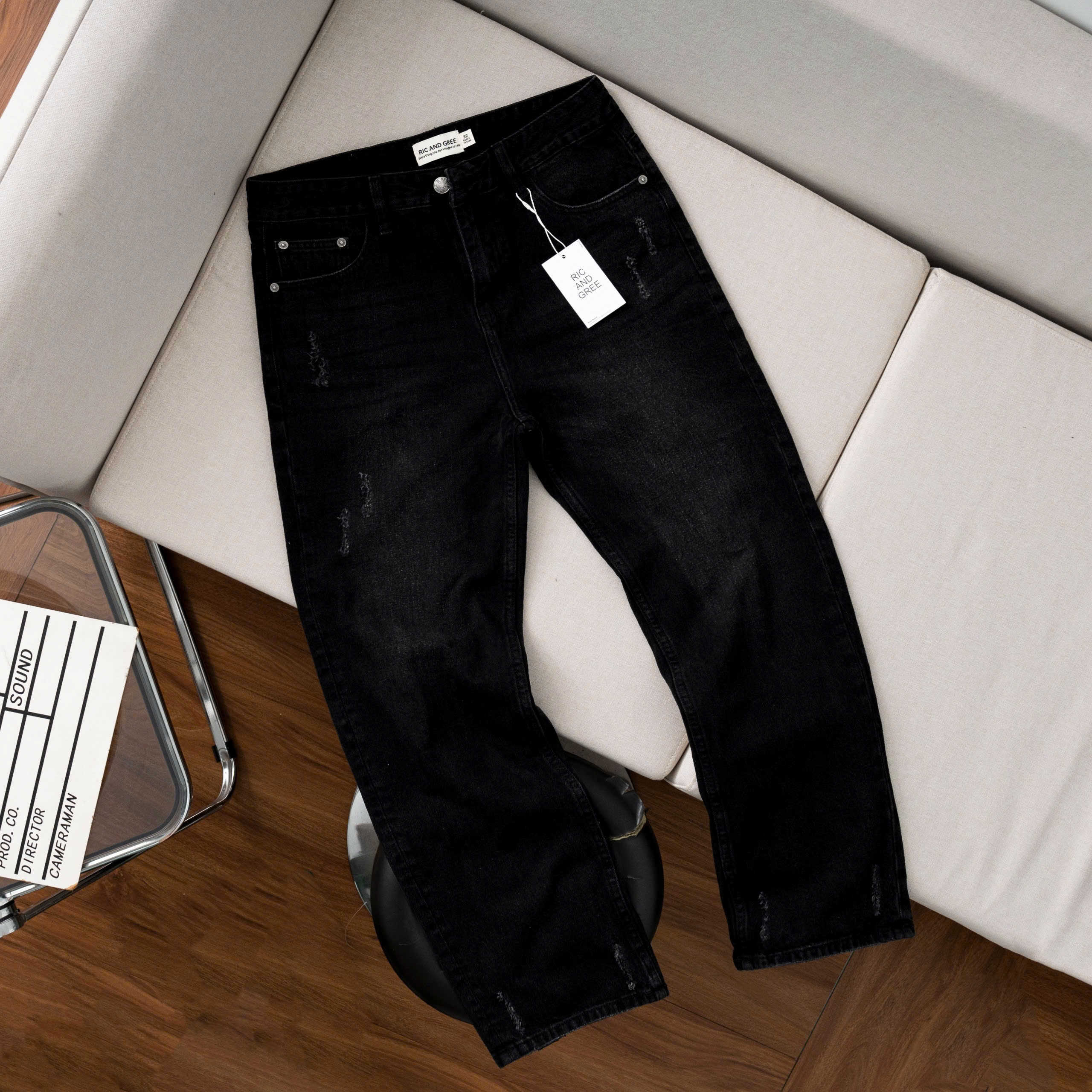 QUẦN JEANS R&G ĐEN CÀO WASH RELAX FIT