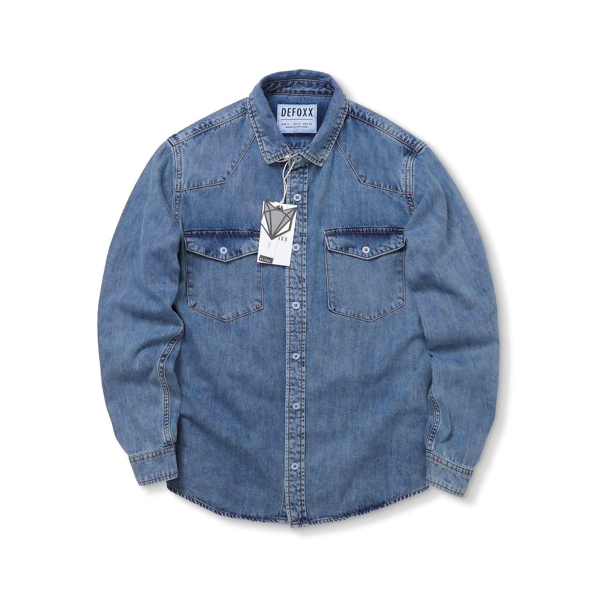ÁO SƠ MI DENIM DEFOXX TÚI NGỰC