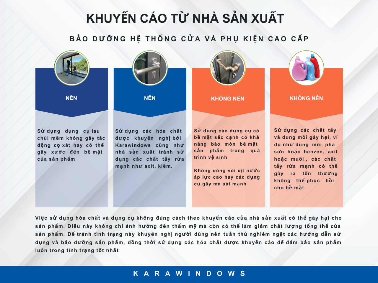 Khuyến cáo từ nhà sản xuất về cách vệ sinh bảo dưỡng cửa nhôm