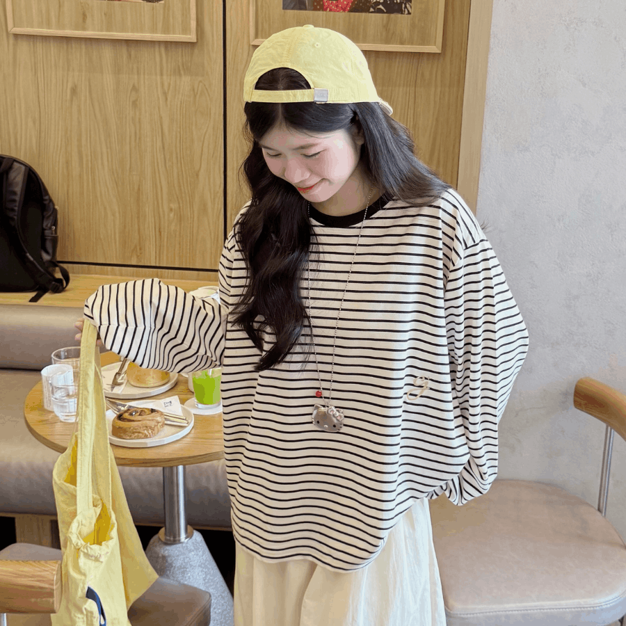[Jemcloset] ÁO ENSI - ÁO THUN TAY DÀI SỌC NGANG FORM RỘNG CHẤT VẢI COTTON SỌC DỆT - 103