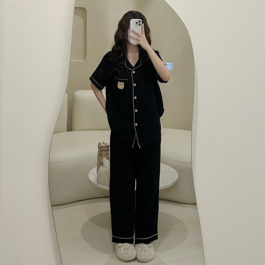 [Premium] [Jemcloset]Set đồ bộ ngủ quần dài + áo tay ngắn, bộ ngủ dài form rộng chất đũi Hàn mịn - DARIN - 8203