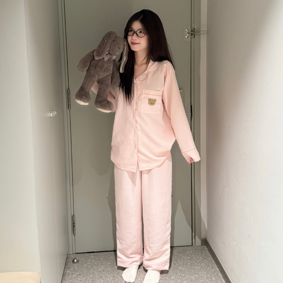 SET BỘ ĐỒ NGỦ QUẦN DÀI TAY DÀI FORM RỘNG CHẤT VẢI COTTON HÀN - PININ - 8224 - JEMCLOSET