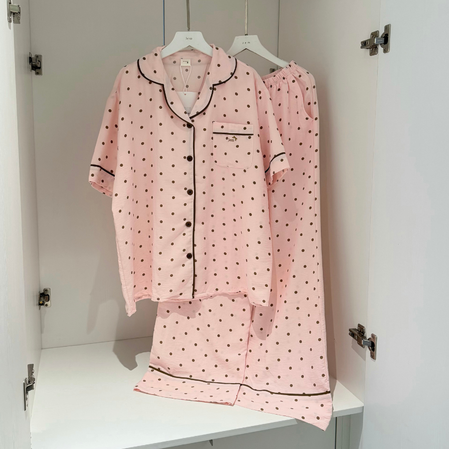 [Jemcloset] Set HIJI - Set đồ bộ, bộ đồ ngủ form rộng quần dài áo tay ngắn chất vãi đũi sọc hàn - HIJI - 8243