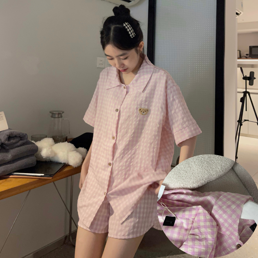 Set Bộ Đồ Ngủ Pijama OWW Nữ Họa Tiết Kẻ Caro JEM CLOSET Phong Cách Hàn Chất Xốp Mịn Mát Siêu Dễ Thương 8132