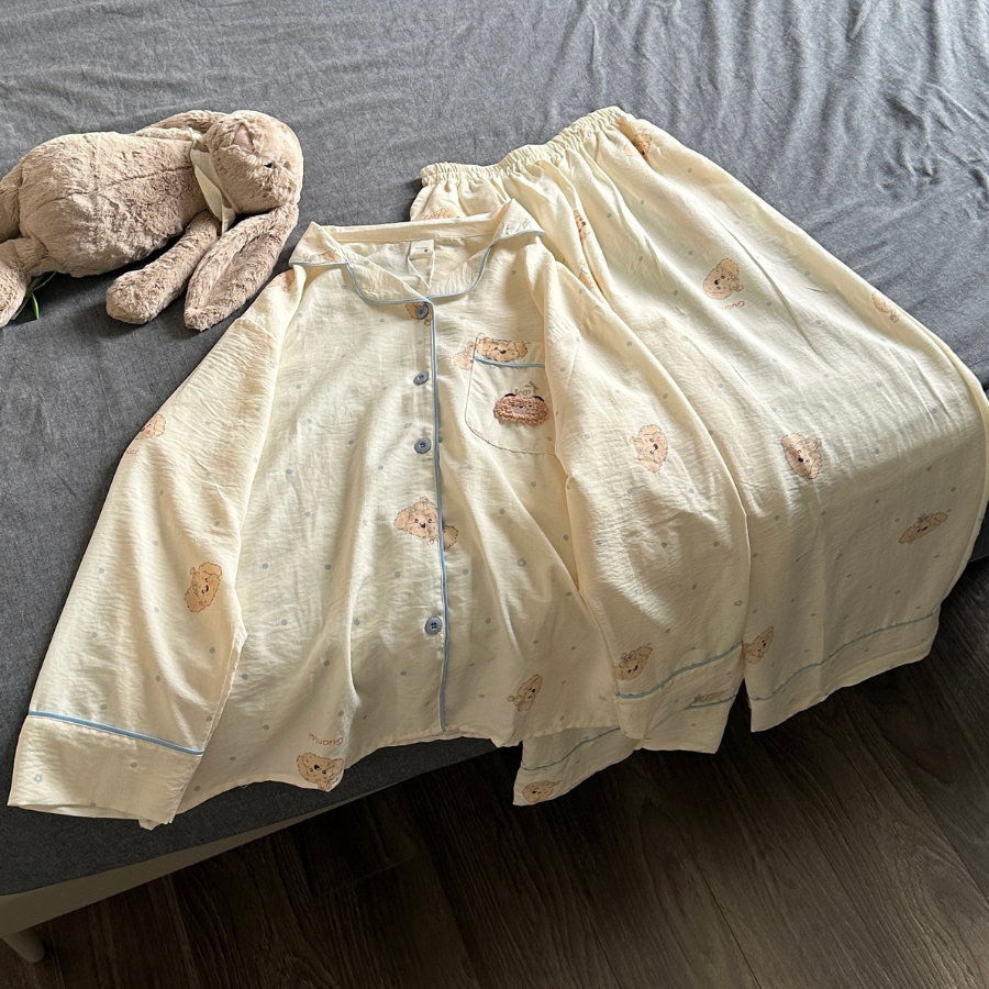 [Jemcloset] Set BEZI - Set đồ bộ, bộ đồ ngủ form rộng quần dài áo tay dài chất vãi đũi hàn - BEZI - 8244