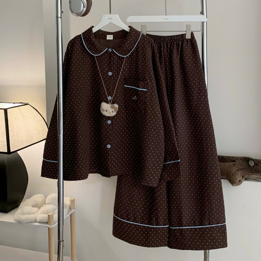 [Jemcloset] SET HENY - SET BỘ ĐỒ NGỦ QUẦN ÁO TAY DÀI CHẤM BI FORM RỘNG CHẤT VẢI ĐŨI HÀN -  HENY - 8249
