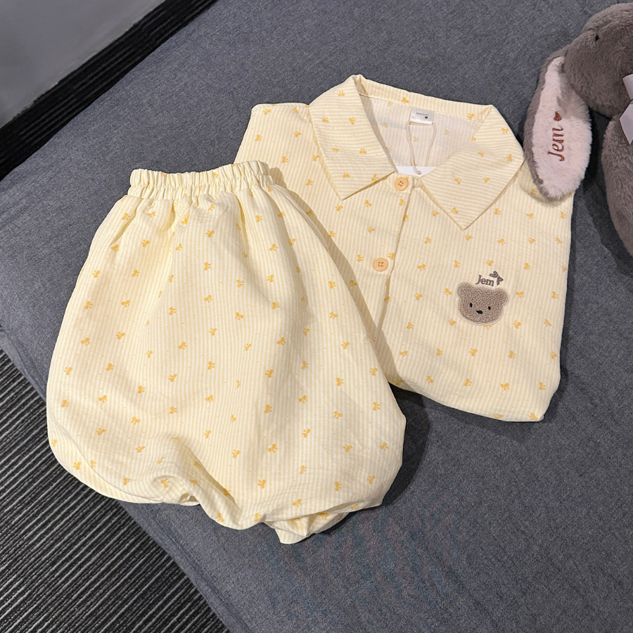 SET BỘ NGẮN FORM QUẦN BÍ HOẠ TIẾT SỌC NƠ CHẤT ĐŨI SỌC HÀN FORM RỘNG - NOJI - 8225 - JEMCLOSET