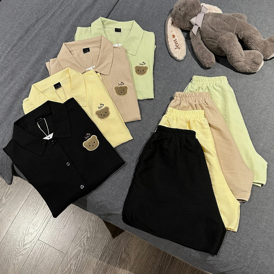 [JEMCLOSET] [PREMIUM] SET ĐỒ BỘ ÁO TAY NGẮN + QUẦN SHORT FORM RỘNG CHẤT VẢI ĐŨI HÀN MỊN - HYIN - 8235