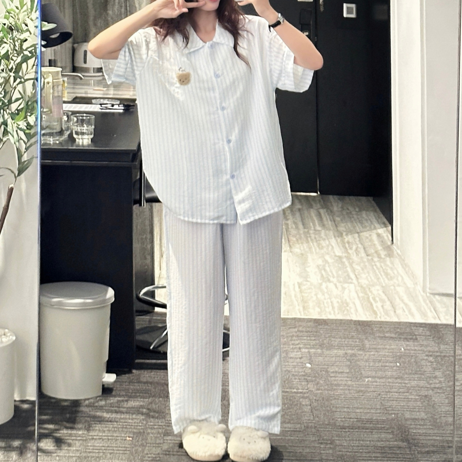 SET BỘ QUẦN DÀI + ÁO TAY NGẮN HOẠ TIẾT SỌC CHẤT ĐŨI SỌC HÀN FORM RỘNG - YOBE - 8208 - JEMCLOSET