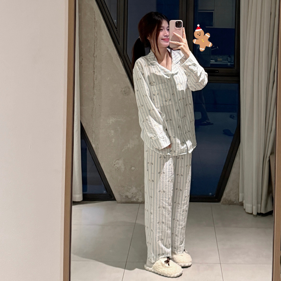 SET BỘ NGỦ DÁNG QUẦN DÀI ÁO TAY DÀI FORM RỘNG CHẤT ĐŨI MỊN HÀN - LOIN - 8219 - JEMCLOSET
