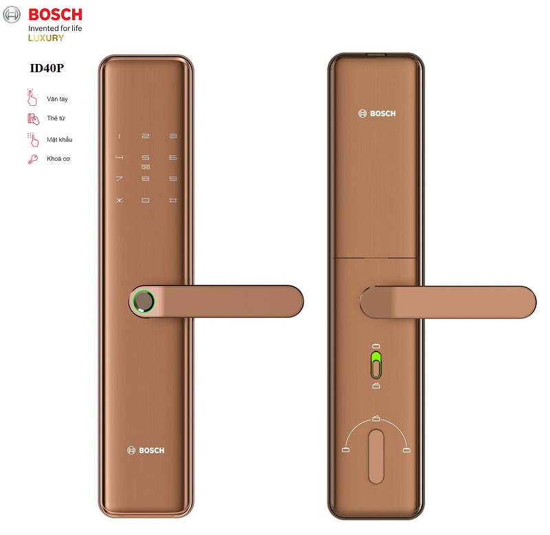 Khóa Cửa Vân Tay BOSCH ID40PK Vàng Đồng 5 ip40p vang Khóa Cửa Vân Tay BOSCH ID40PK Vàng Đồng