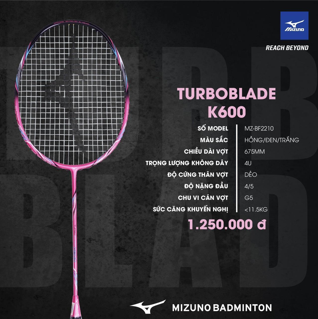 Vợt cầu lông Mizuno Turbo Blade K 600 MZ-BF2210 Màu hồng