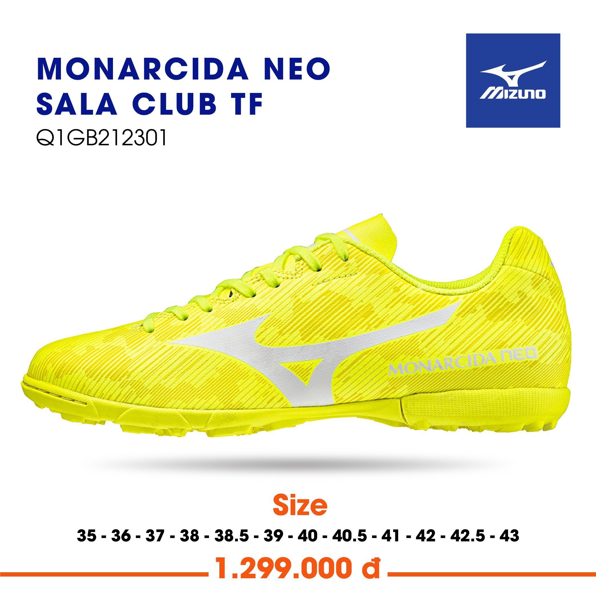 Giày bóng đá Mizuno Neo Sala Club TF Q1GB212301 Vàng