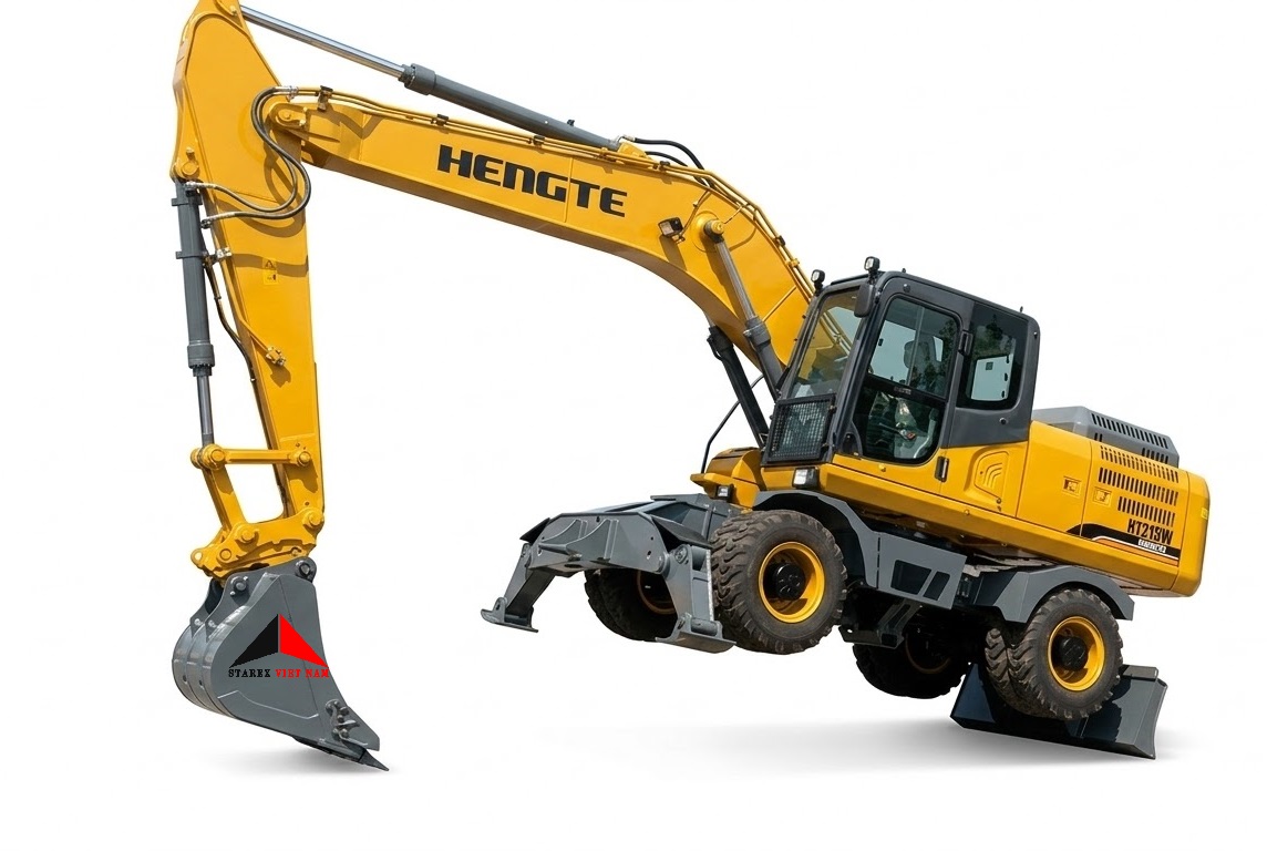 Máy xúc đào bánh lốp 1m3 Hengte HT215W