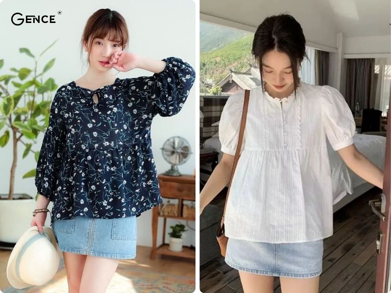 Mặc chân váy bò cùng áo babydoll