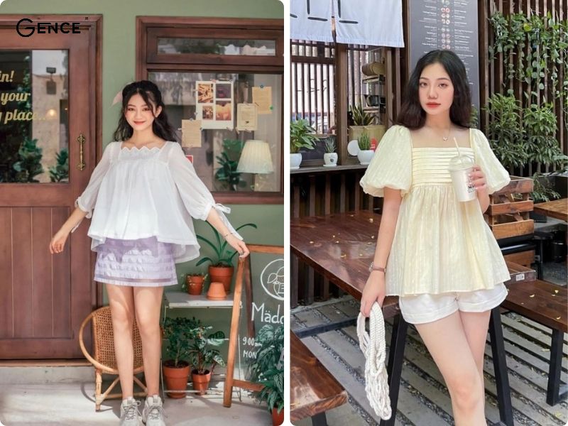 Mặc quần giả váy phối áo babydoll