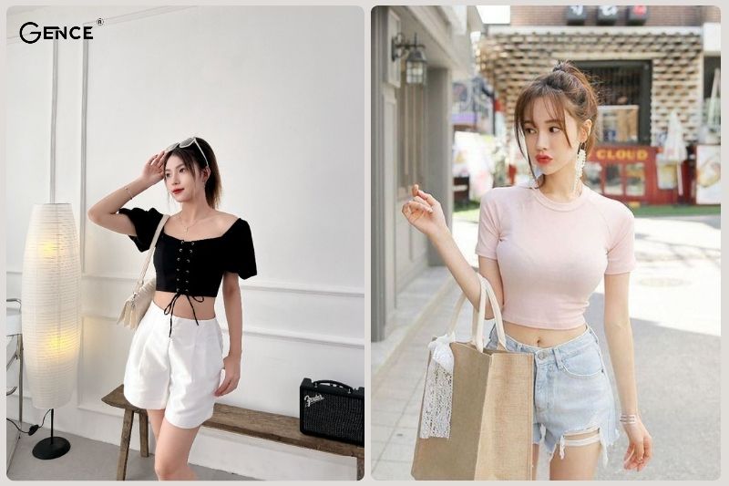 Áo croptop phối cùng quần short nữ phù hợp style bánh bèo