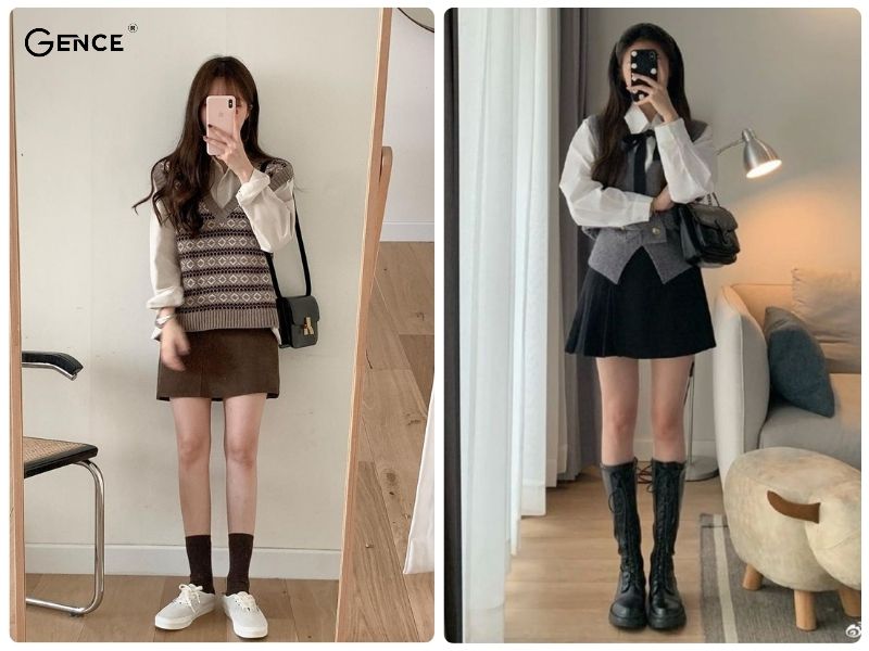 Áo gile phối chân váy chữ A cho cô nàng cá tính