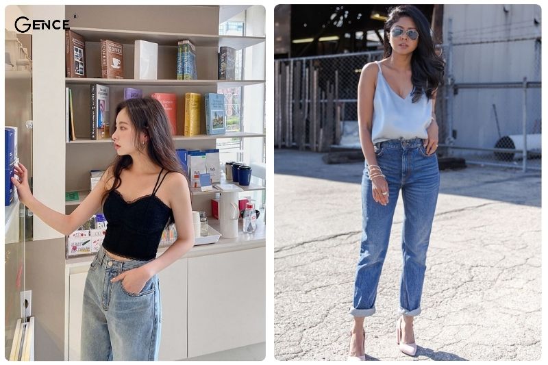 Áo hai dây phối cùng quần baggy jean