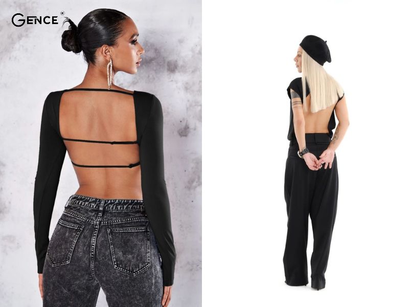 Áo hở lưng cá tính mix cùng quần jean đen