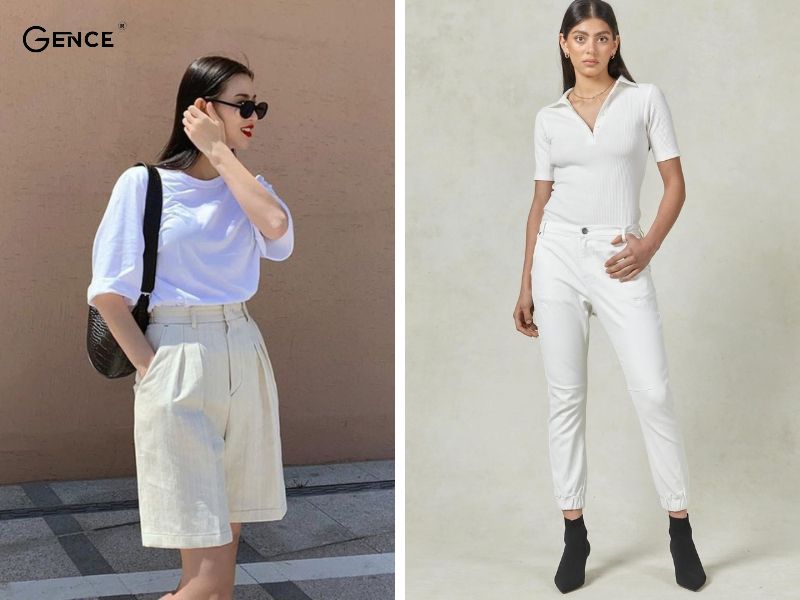 Áo phông kết hợp với quần jean trắng nữ