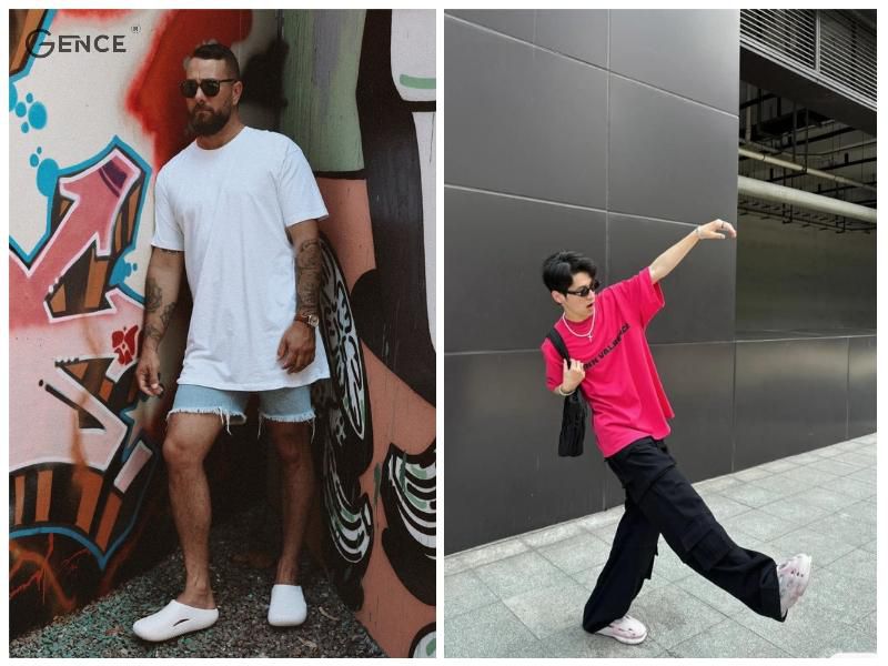 Áo phông nam phối cùng dép crocs cho nam