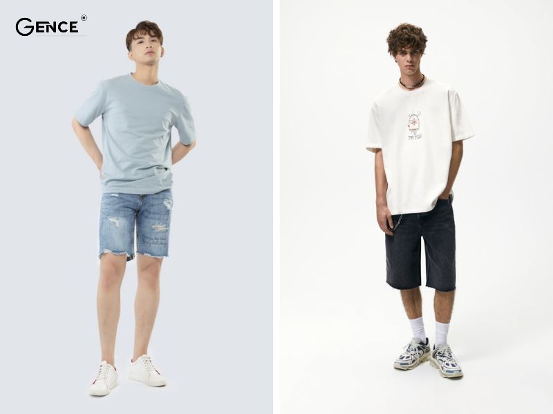 Áo phông phối cùng quần short nam