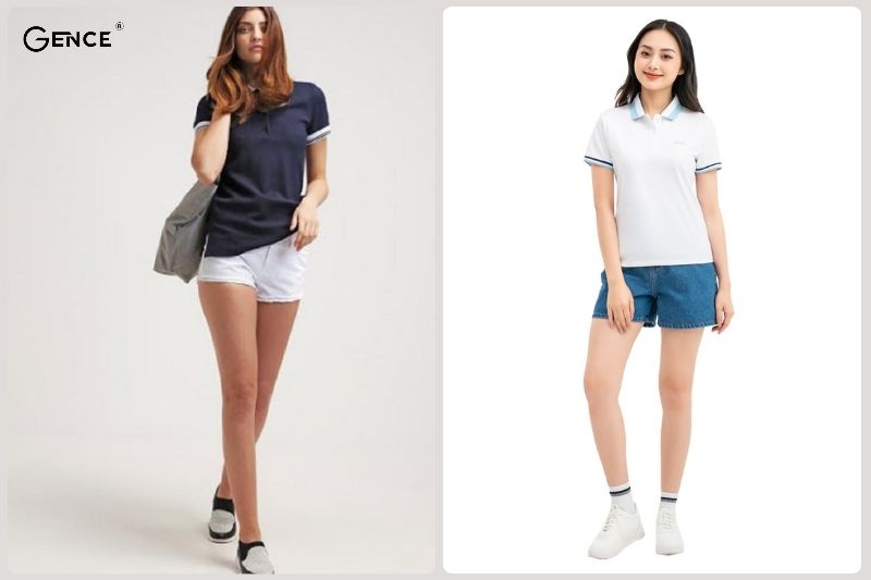 Áo polo mix cùng quần short tạo sự thoải mái cho chị em