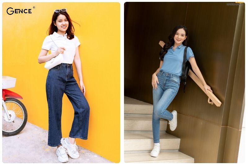 Áo polo phối cùng quần jean baggy lịch sự, trẻ trung