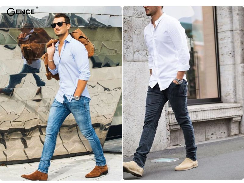 Áo sơ mi - cách phối đồ với giày chelsea boots nam chỉn chu