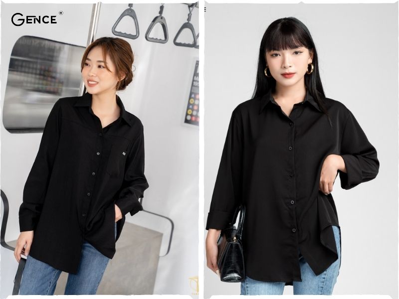 Áo sơ mi đen chỉn chu phối cùng quần jeans năng động