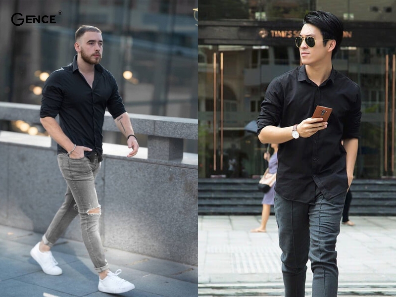 Áo sơ mi đen phù hợp với mọi kiểu dáng quần jean